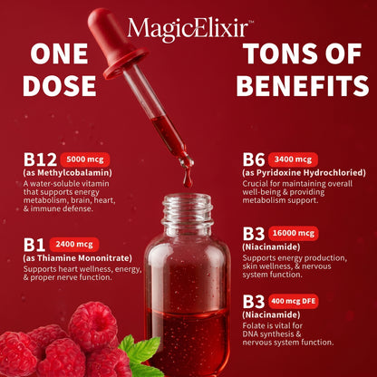 MagicElixir™ Vitamin B12 Liquid Supplement Drops with B6, B1, Niacin & Folate