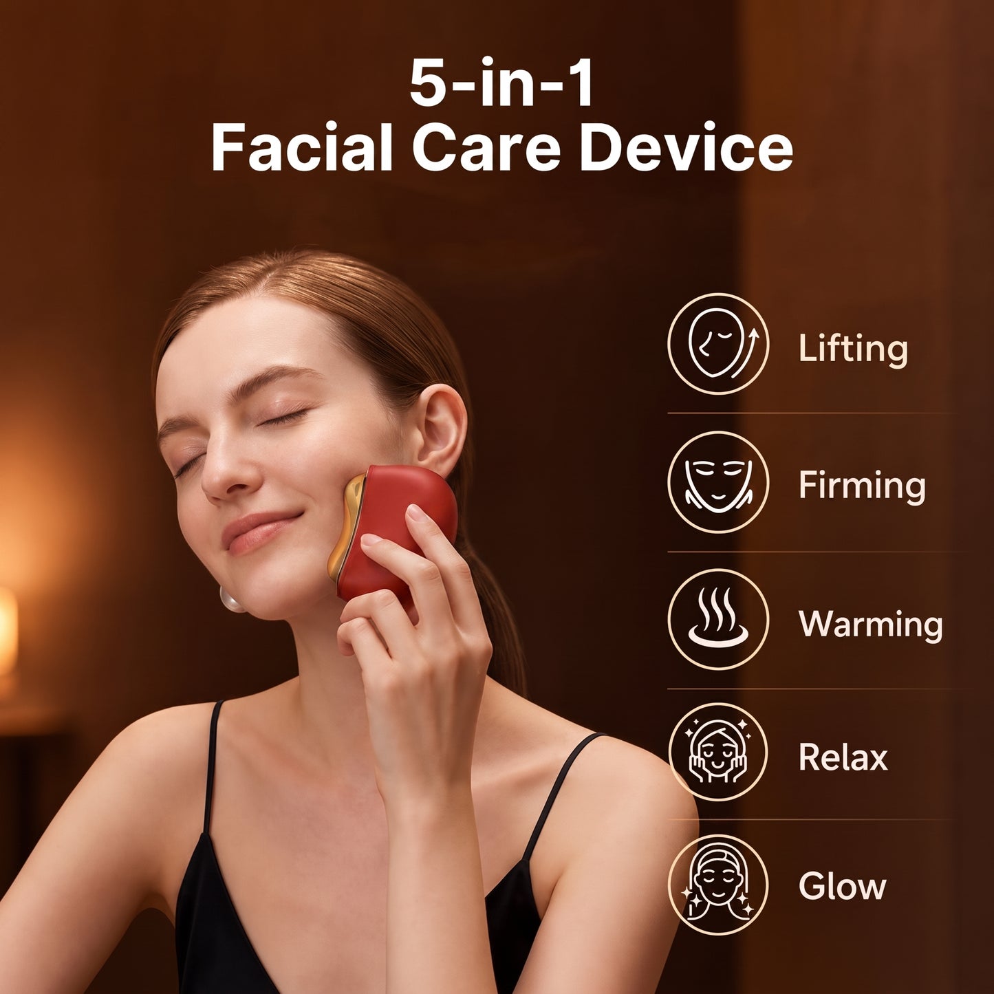 5-in-1 Red Light Facial Device - Lymphatic Drainage Gua Sha Facial Care Tool