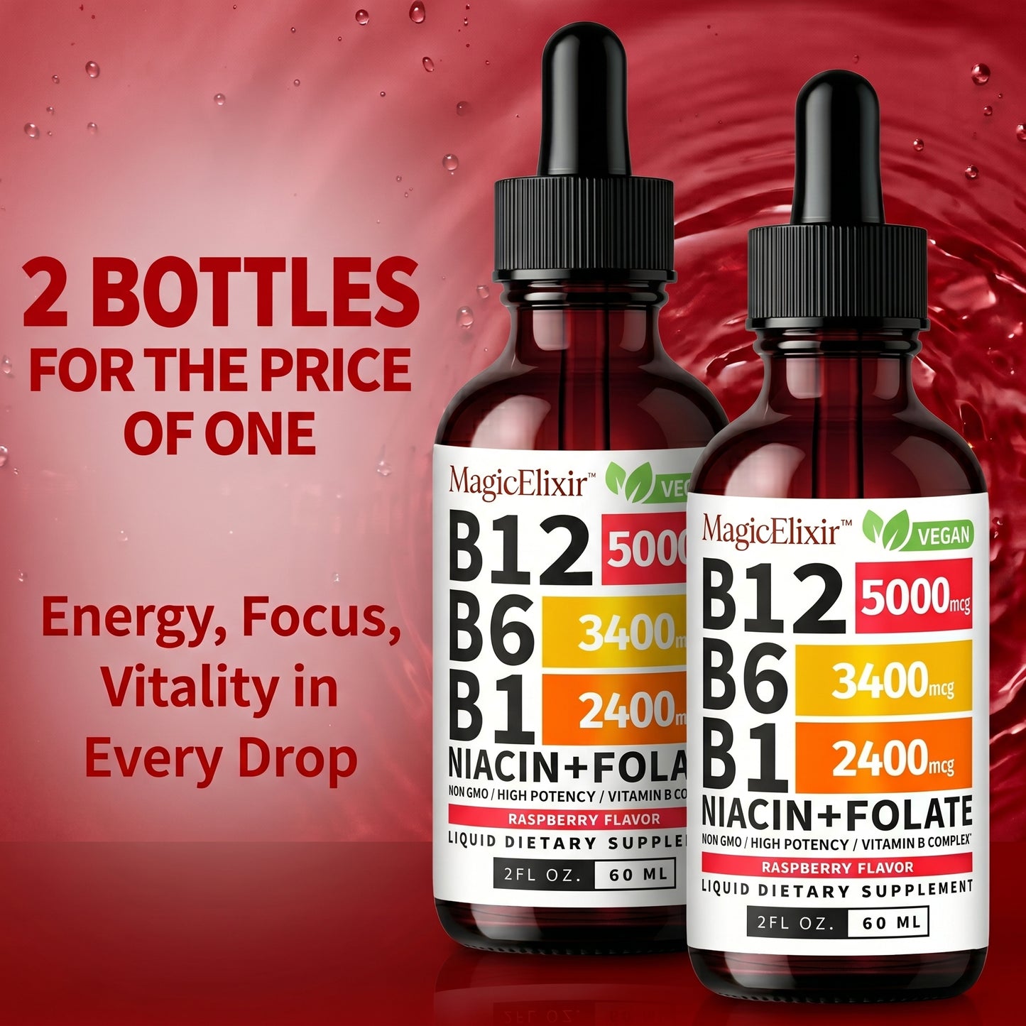 MagicElixir™ Vitamin B12 Liquid Supplement Drops with B6, B1, Niacin & Folate